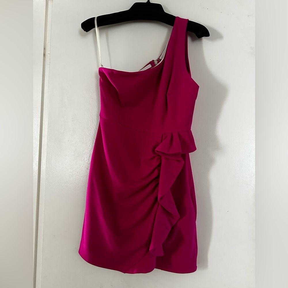 Hello Molly HOCO dress, hot pink, one shoulder, size 8